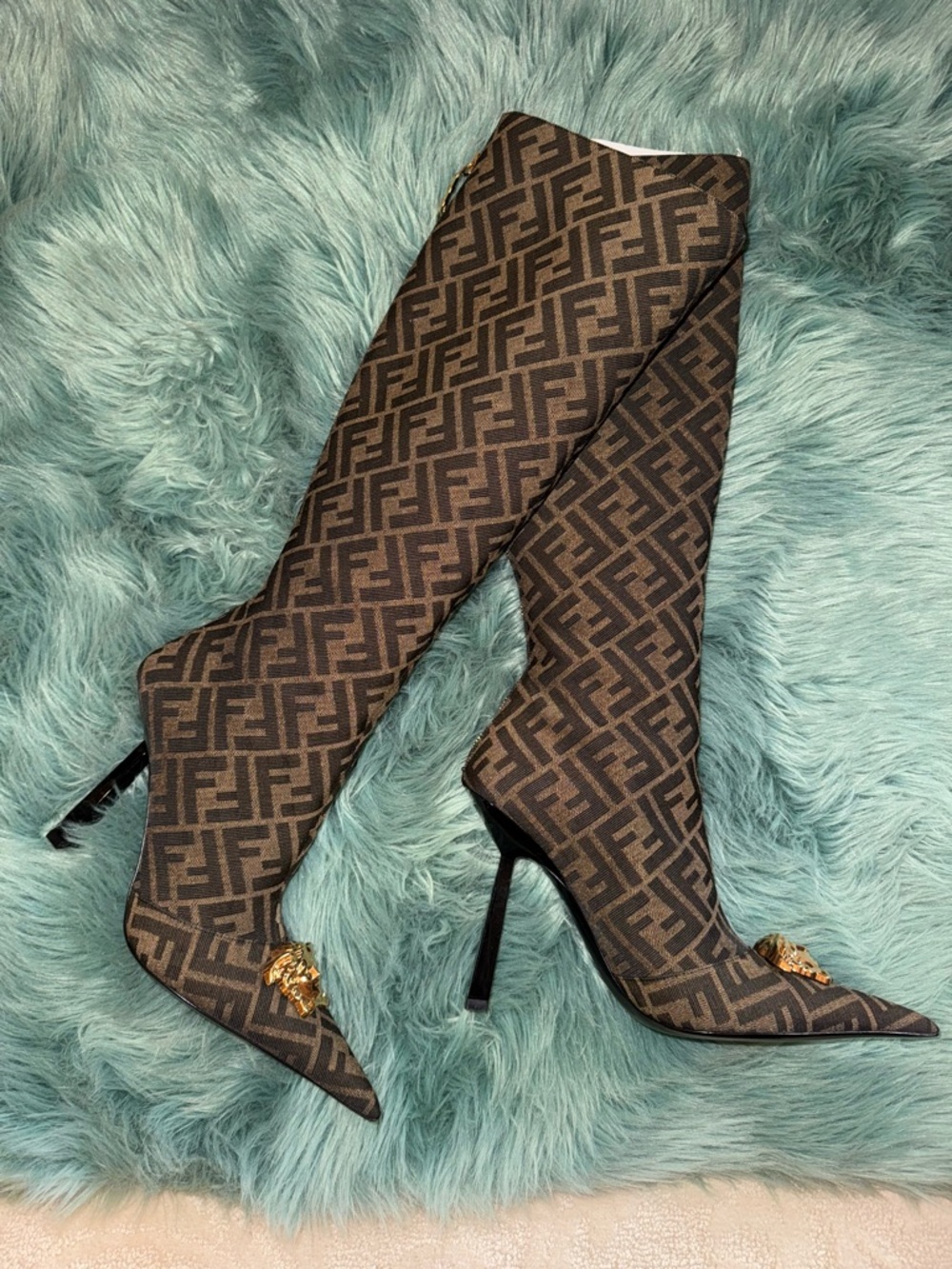 Fendi X Versace collaboration knee high boots